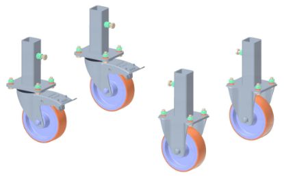 Kit roulettes sur supports inox pour laveuse de tamis LT500